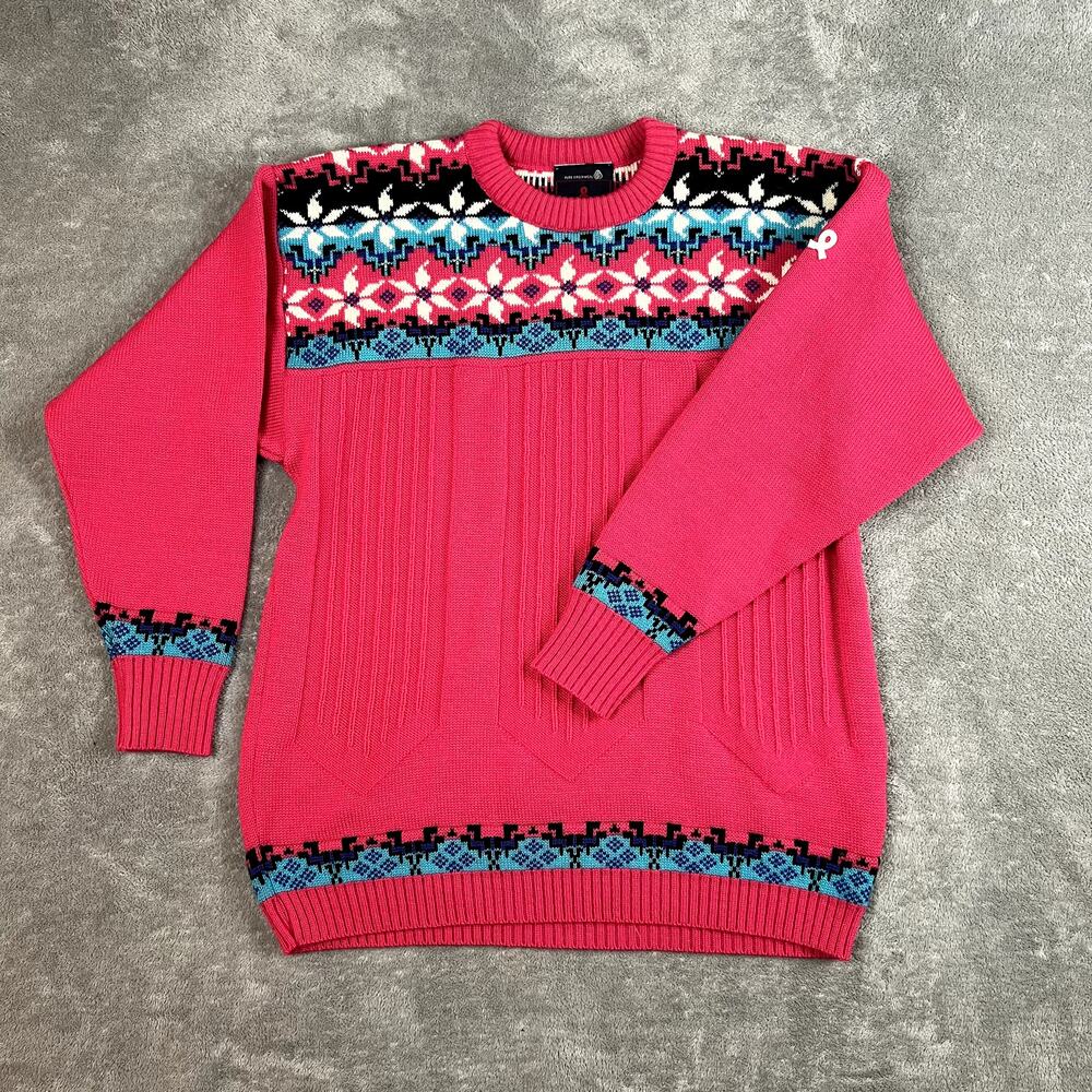 Vintage Demetre Sweater Womens L Pink Virgin Wool‎ Made in USA Fair Isle Nordic